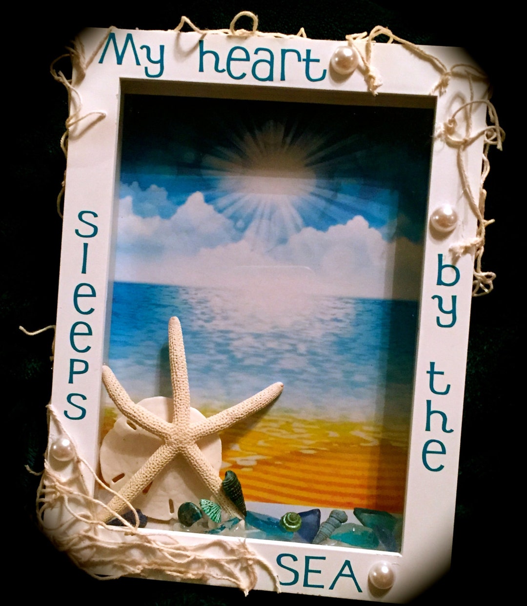 Beach Frame Starfish Sand Dollar Sea Glass & Seashells My Heart Sleeps ...
