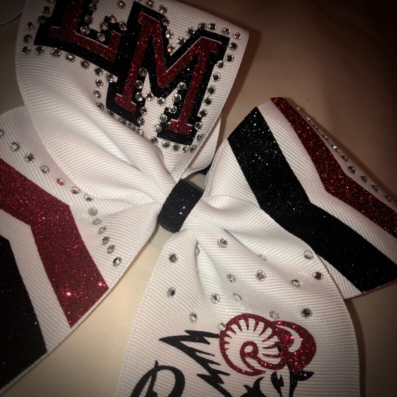 CUSTOM Cheer Bow Rhinestone Bow, Squad Bow, GLITTER Bow, Squad discounts available, Any logo or text, Many colors available image 8