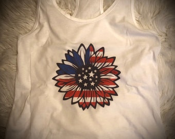 AMERICAN Flag Sunflower Sublimated Tank or Tee Sublimated Shirt, Fourth of July, USA Shirt