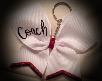 CHEER Bow KEYchain CHOOSE Text/Color Glitter Bow Keychain Squad Discounts