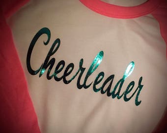 Raglan Tees w/FOIL ANY Text Any Size Any Color CHEER Shirt Baseball Shirt Coach Gift