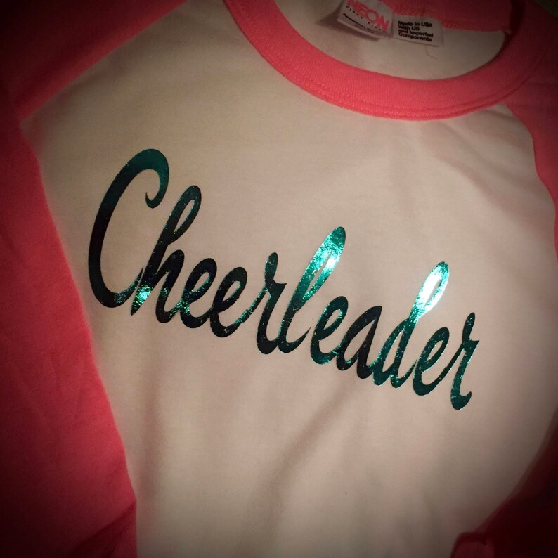 Raglan Tees w/FOIL ANY Text Any Size Any Color CHEER Shirt Baseball Shirt Coach Gift image 1