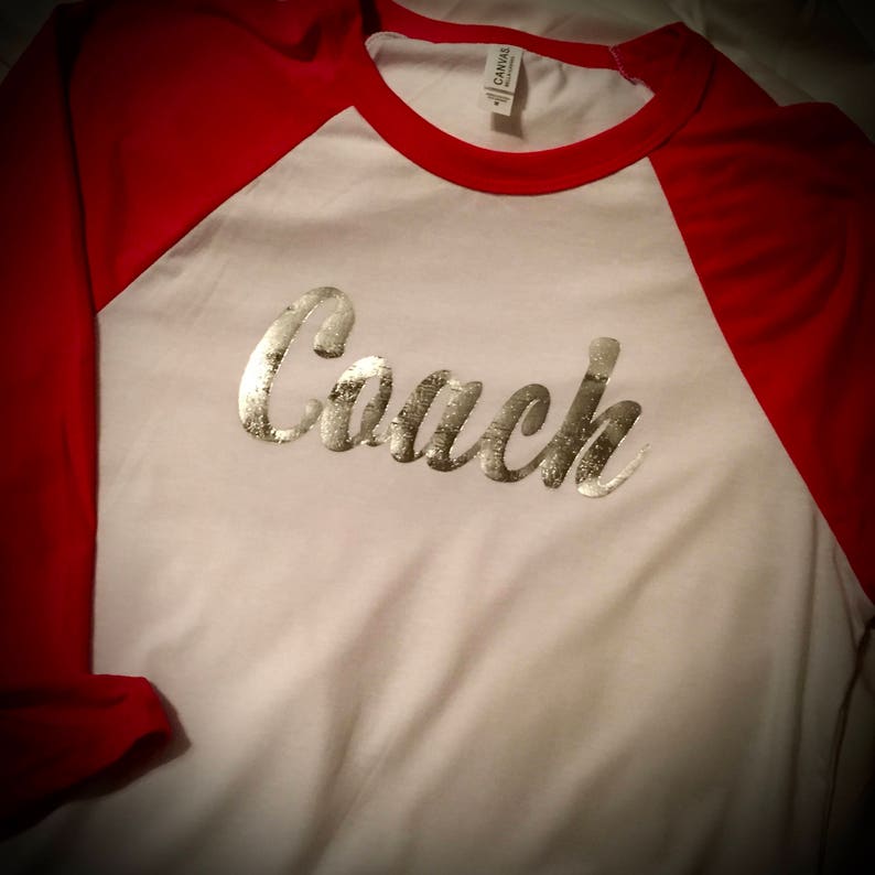 Raglan Tees w/FOIL ANY Text Any Size Any Color CHEER Shirt Baseball Shirt Coach Gift image 2