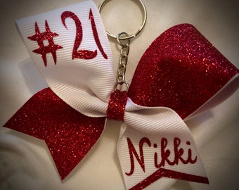 Custom BOW KeyCHAIN Cheer GIFT Mini Bow Keychain Any Text Any Color ASK me to design something specific for you today!!!