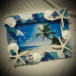 Life&#39;s a BEACH Photo Frame~5x7 Starfish, Sand dollars, Sea glass, Faux pearls, Great Gift Idea