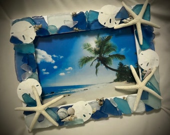 Life's a BEACH Photo Frame~5x7 Starfish, Sand dollars, Sea glass, Faux pearls, Great Gift Idea