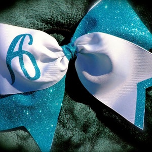 GLITTER Cheer Bow Your Text, Initial, Team Many Colors Hair Bow Personalized Bow image 9