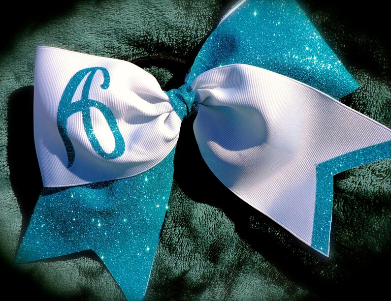 GLITTER Cheer Bow Your Text, Initial, Team Many Colors Hair Bow Personalized Bow image 9