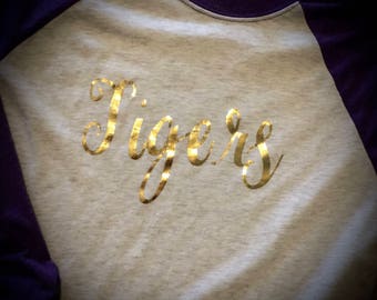 Raglan Tees w/FOIL ANY Size Any color TEE/Text Baseball T-shirt