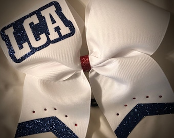 PERSONALIZED Bow, Cheer Bow Rhinestone Bow, Squad Bow, GLITTER Bow, Squad discounts available, Any logo or text,  Many colors available