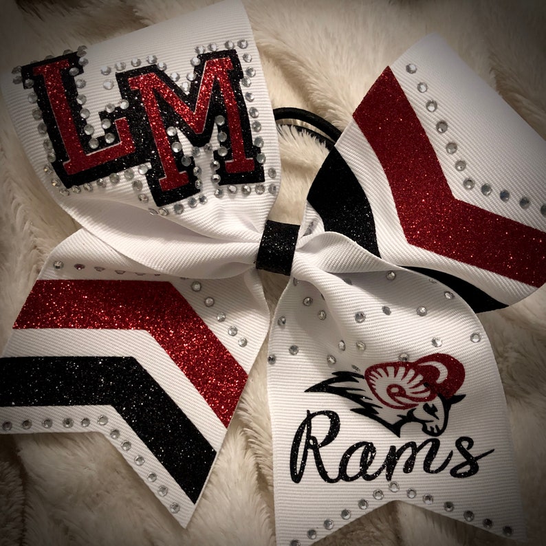 CUSTOM Cheer Bow Rhinestone Bow, Squad Bow, GLITTER Bow, Squad discounts available, Any logo or text, Many colors available image 6