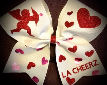 VALENTINES Party Bows, Cheer Valentines, SQUAD Discounts, Valentines Bow, Glitter Bow, Customizable Cheer Gift, Valentines Gift