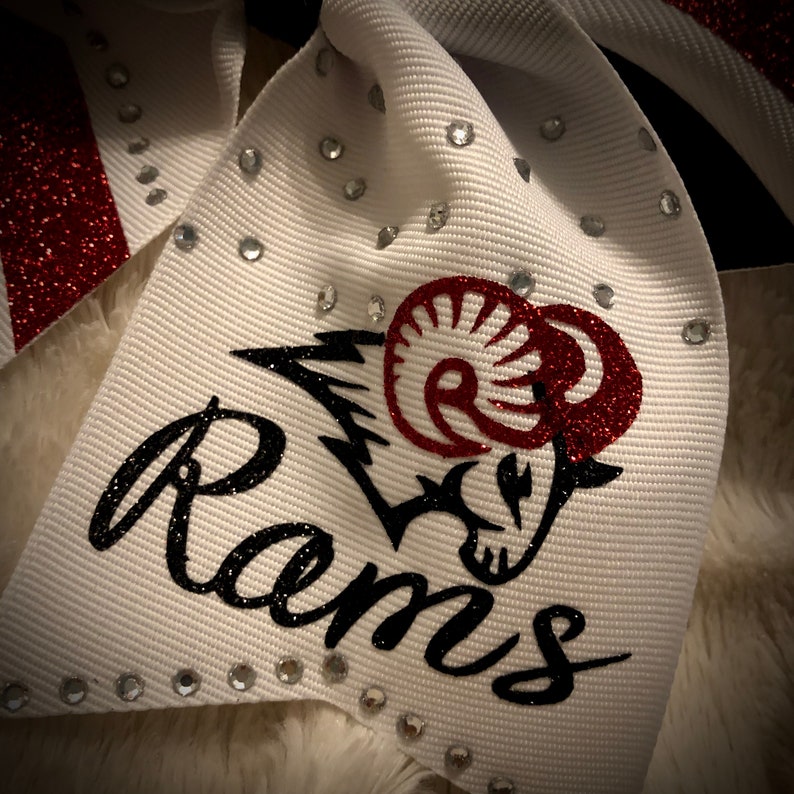 CUSTOM Cheer Bow Rhinestone Bow, Squad Bow, GLITTER Bow, Squad discounts available, Any logo or text, Many colors available image 2