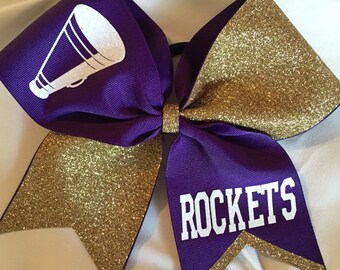 Cheer Bow, Glitter Bow with Text Squad Bows CHOOSE Color/Team/Text*SPECIAL SQUAD Rates*