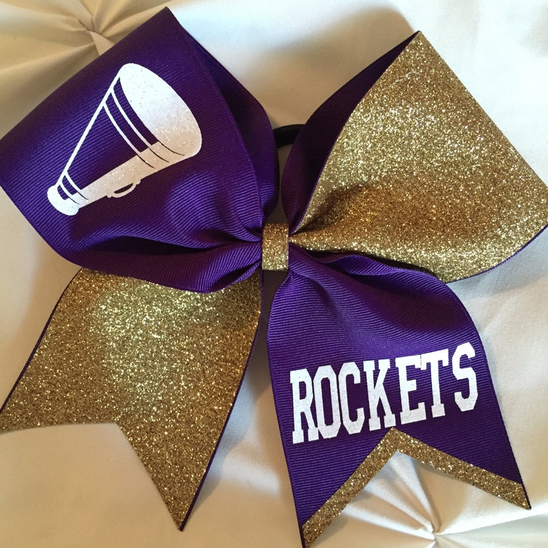 Cheer Bow, Glitter Bow with Text Squad Bows CHOOSE Color/Team/TextSPECIAL SQUAD Rates image 1