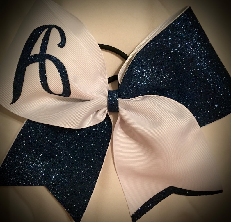 GLITTER Cheer Bow Your Text, Initial, Team Many Colors Hair Bow Personalized Bow image 2