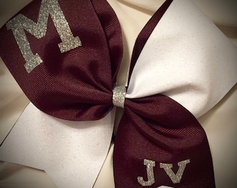 SQUAD or TEAM Cheer Bow GLITTER Bow~Squad discounts Cheer Bow with Text