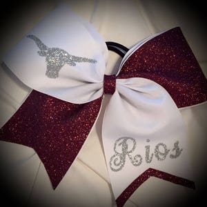 SQUAD or TEAM Cheer Bow GLITTER BowSquad discounts Cheer Bow with Text image 4