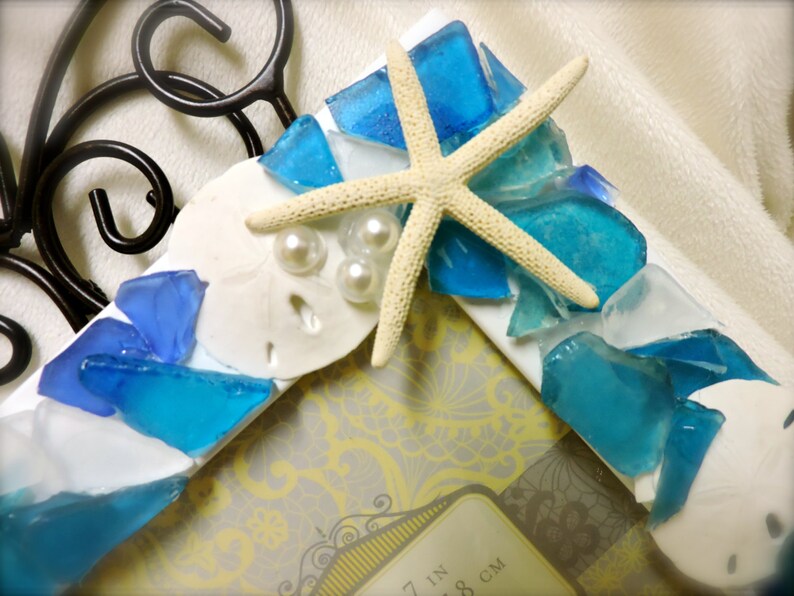 Life's a BEACH Photo Frame~5x7 Starfish, Sand Dollars, Sea Glass, Faux ...