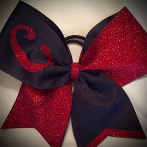 GLITTER Cheer Bow Your Text, Initial, Team Many Colors Hair Bow Personalized Bow image 7