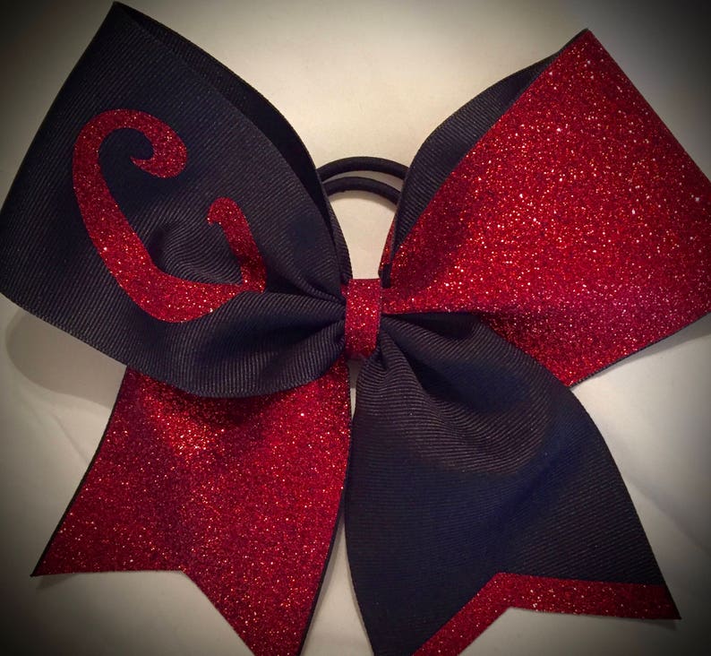 GLITTER Cheer Bow Your Text, Initial, Team Many Colors Hair Bow Personalized Bow image 7