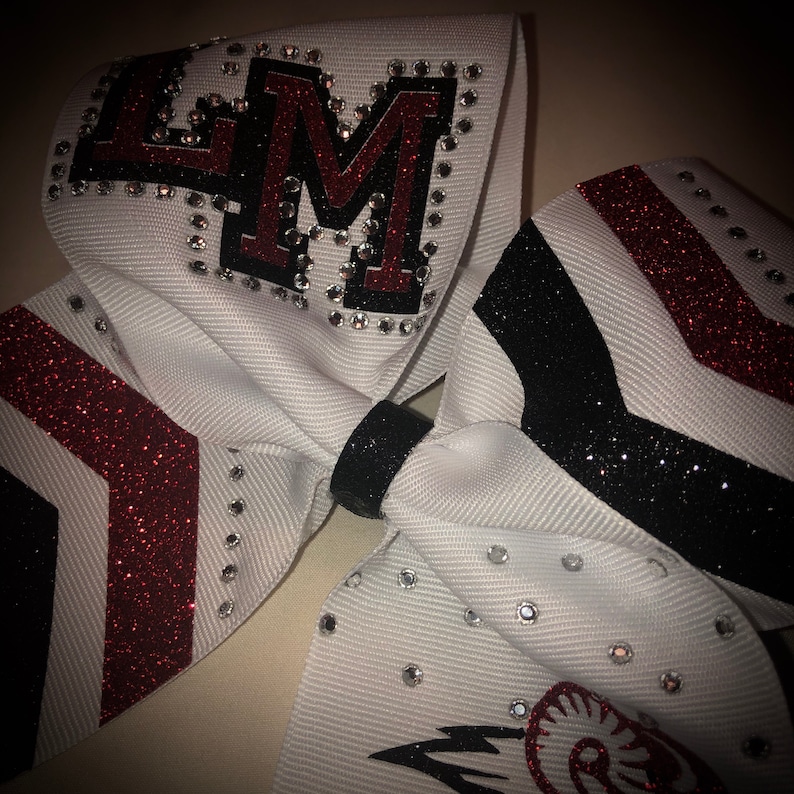 CUSTOM Cheer Bow Rhinestone Bow, Squad Bow, GLITTER Bow, Squad discounts available, Any logo or text, Many colors available image 7