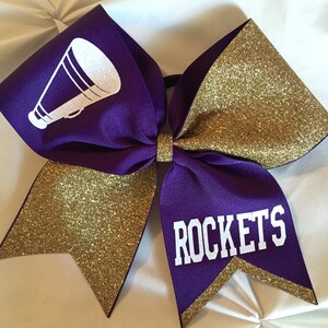 SQUAD or TEAM Cheer Bow GLITTER BowSquad discounts Cheer Bow with Text image 5