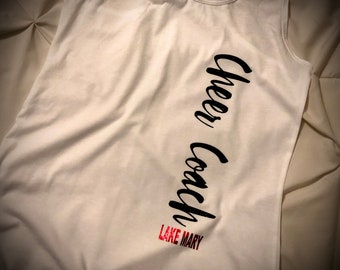 Regalo de entrenador, camisa PERSONALIZADA, papel de aluminio, tanque de purpurina o TEE muchos colores, una línea cualquier texto, camisa CHEER, regalo de alegría