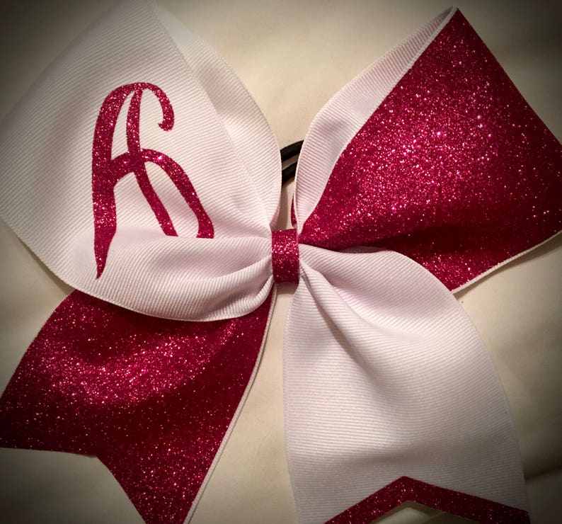 GLITTER Cheer Bow Your Text, Initial, Team Many Colors Hair Bow Personalized Bow image 5