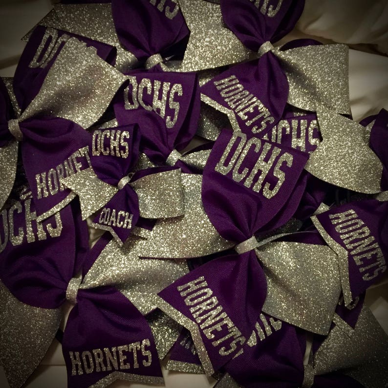 SQUAD or TEAM Cheer Bow GLITTER BowSquad discounts Cheer Bow with Text image 2