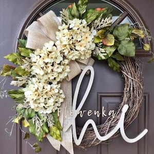 Wreath for Front Door Year Round -Personalized Gift for Couple - Spring Hi Hydrangea Wreath - All Season Wreath for Front Door - Door Wreath