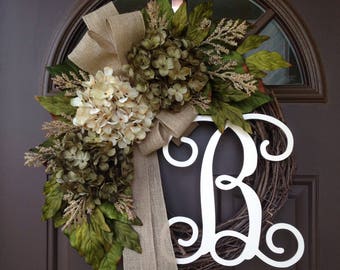 Wreath for Front Door - Personalized Couple Gift- Monogram Wreath - Year Round Wreath - All Season Wreath - Grapevine Wreath