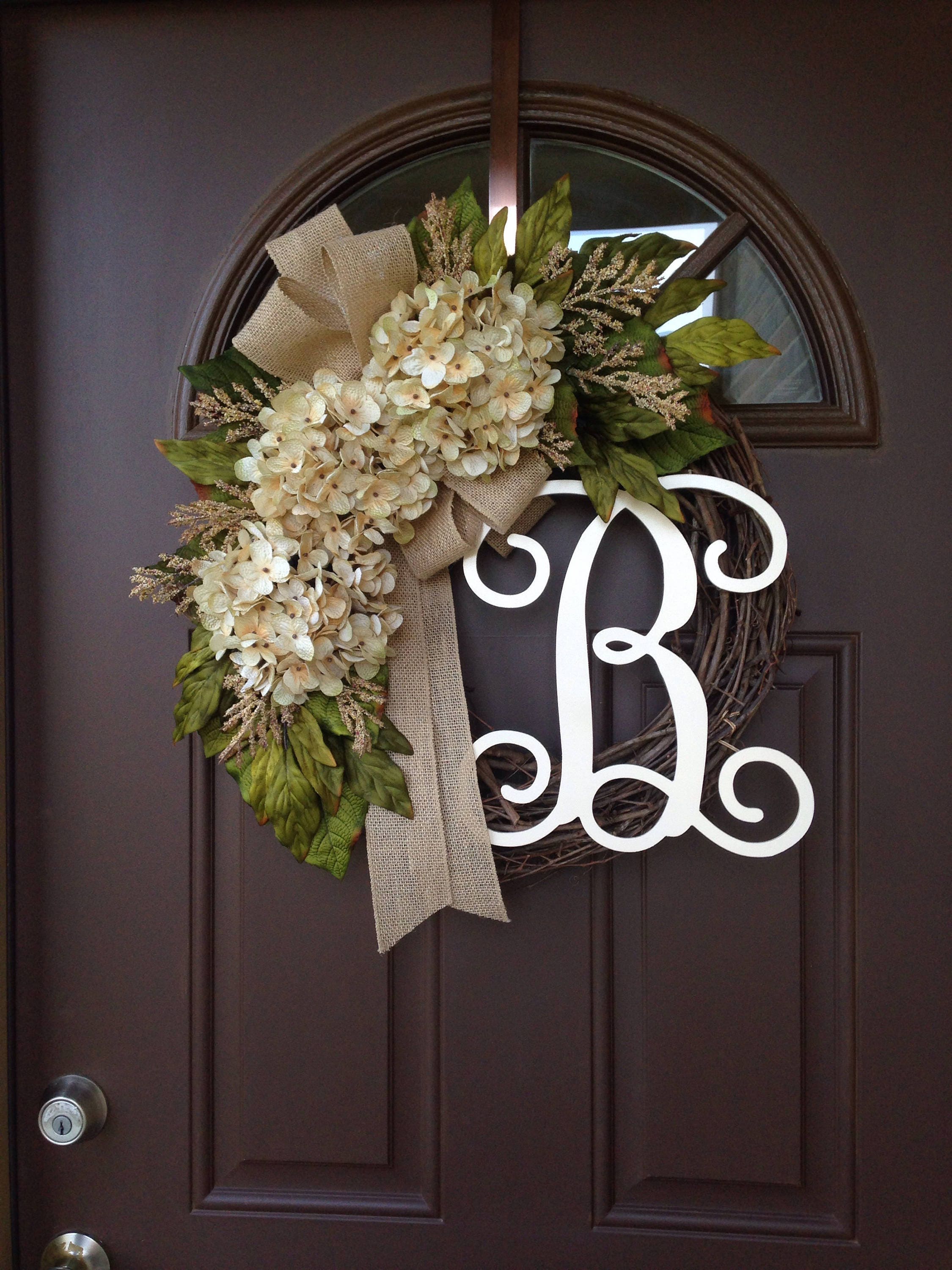 Everyday Wreath for Front Door - All Season Wreath with Monogram - Ye…
