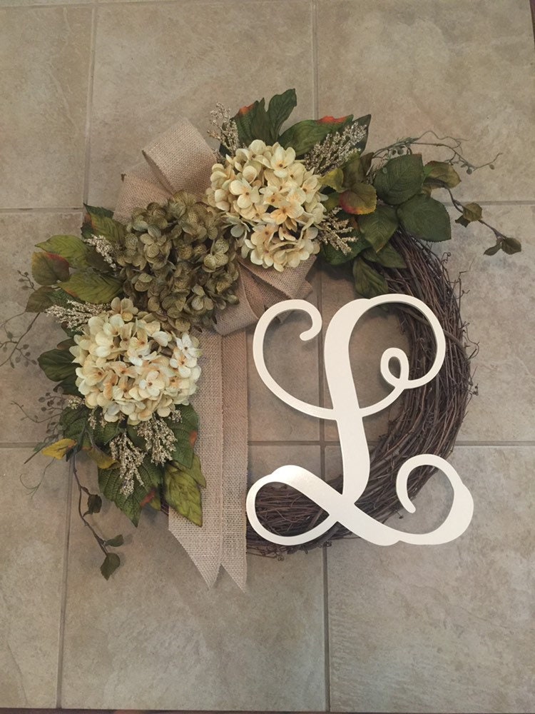 Wreath for Front Door Year Round With Monogram Hi Hydrangea - Etsy