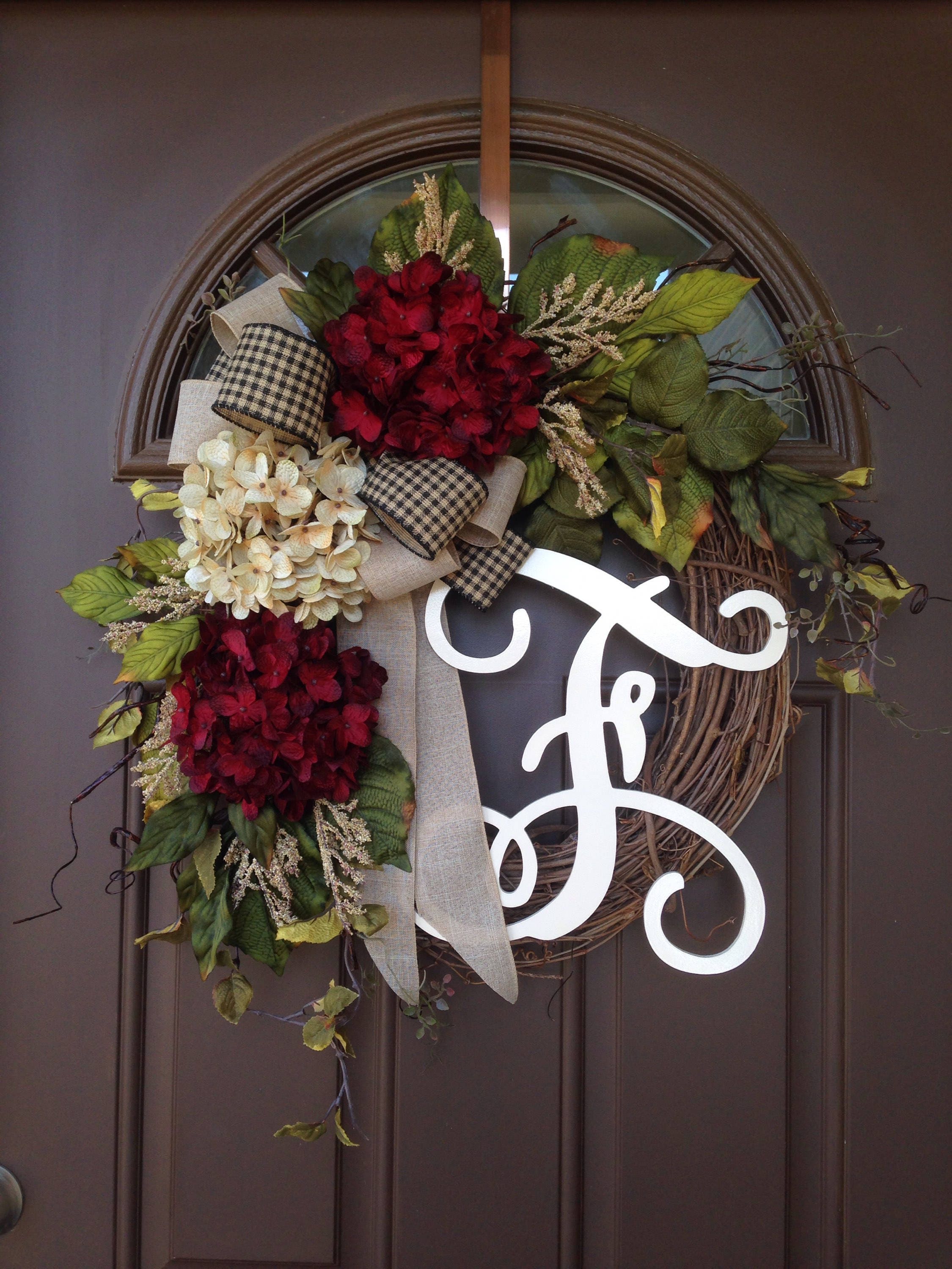 Year Round Wreath for Front Door - Everyday Hydrangea Wreath with Mon…