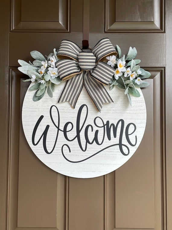 Front Door Decor Welcome Year Round Door Hanger Wreath - Etsy