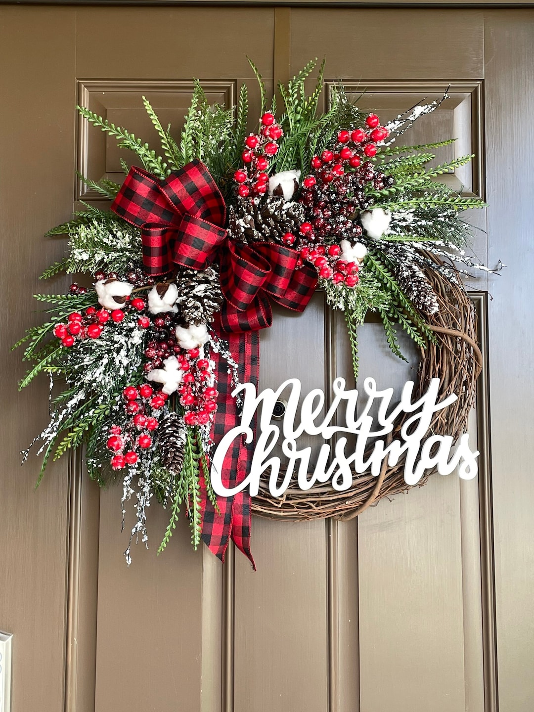 Christmas Wreath for Front Door With Monogram Cotton - Etsy