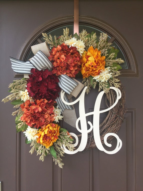 Fall Wreath for Front Door With Monogram All Season 