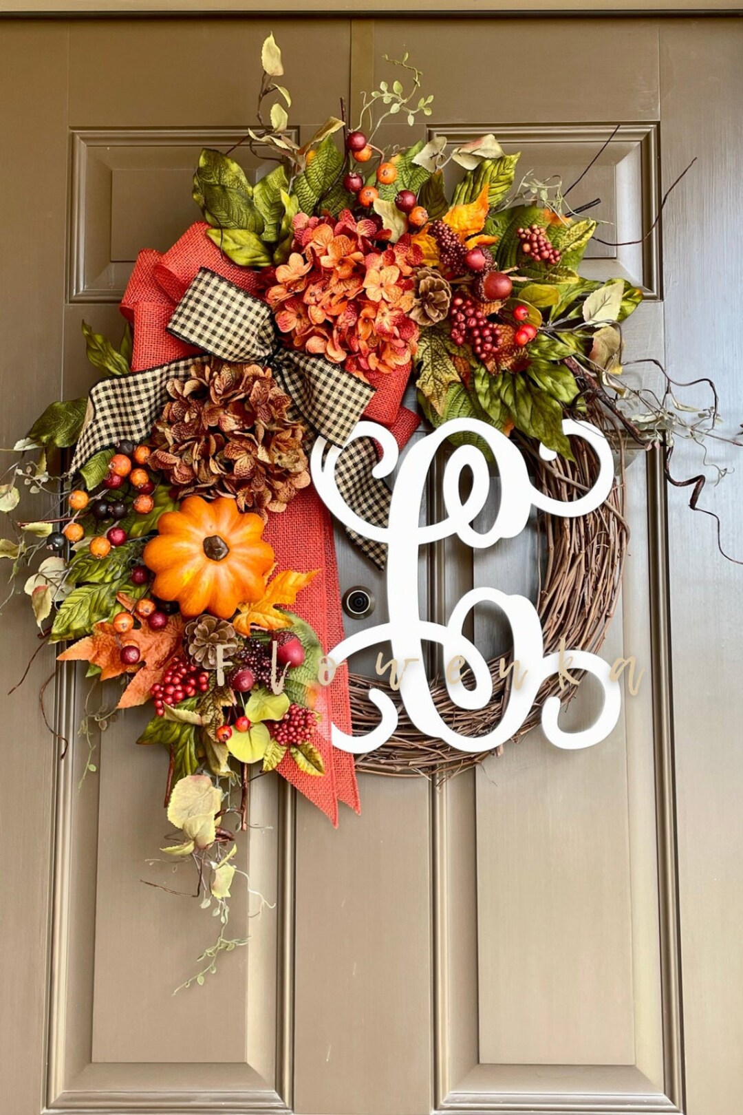 Fall Grapevine Wreath for Front Door With Pumpkin and - Etsy