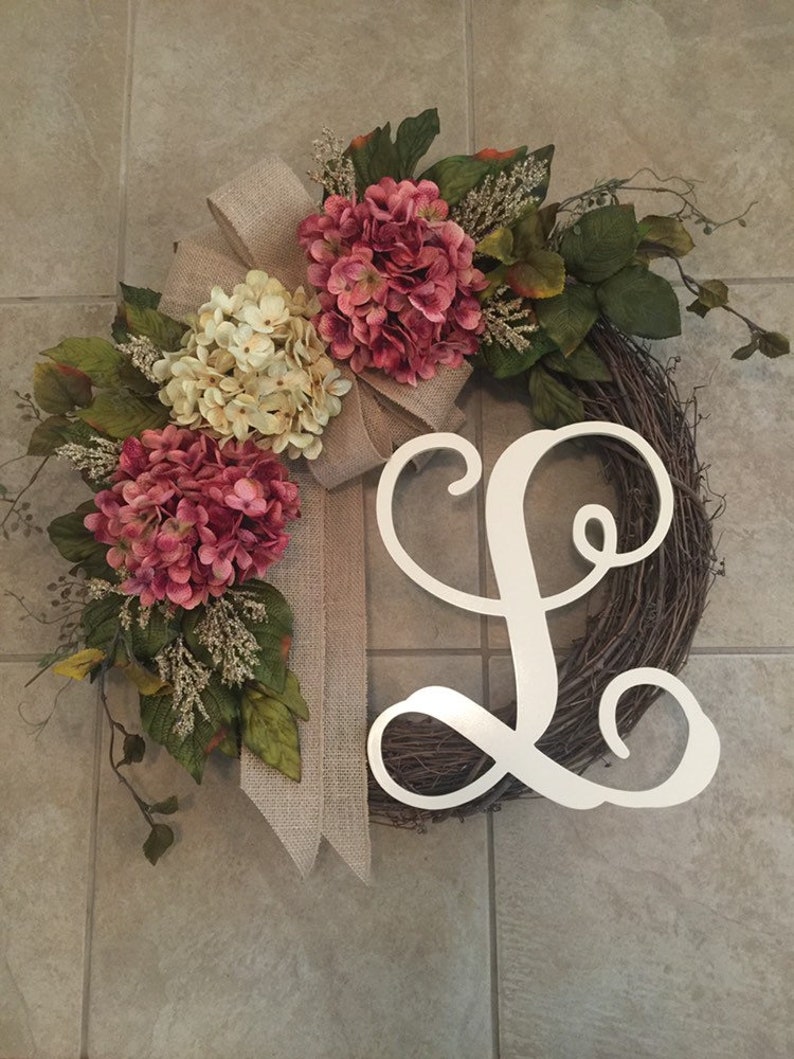 Wreath for Front Door Year Round With Monogram Hi Hydrangea | Etsy