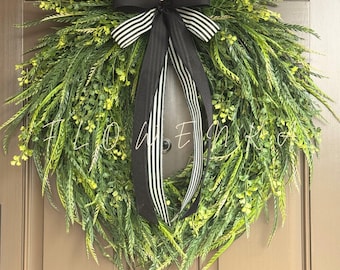 Greenery Year Round Wreath for Front Door- Outdoor French Cottage  Grapevine Wreath - Mothers Day Gift - All Season Porch Decor