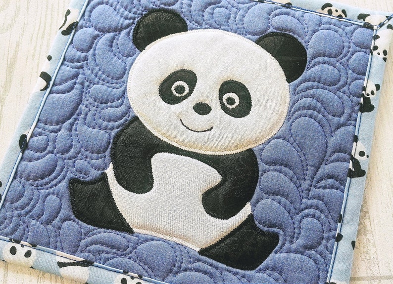 unique gift panda mug rug square quilted mug rug cute panda panda lover gifts Panda mug rug mother/'s day quirky gift