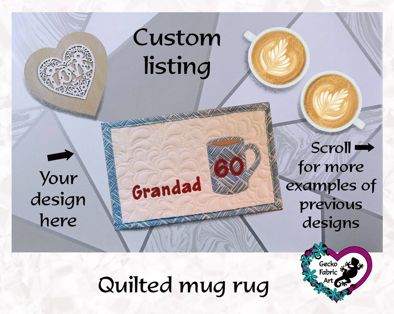 custom design mug rug quilted gift gifts for her dad gift mum gift gifts for him Personalised mug rug bespoke design