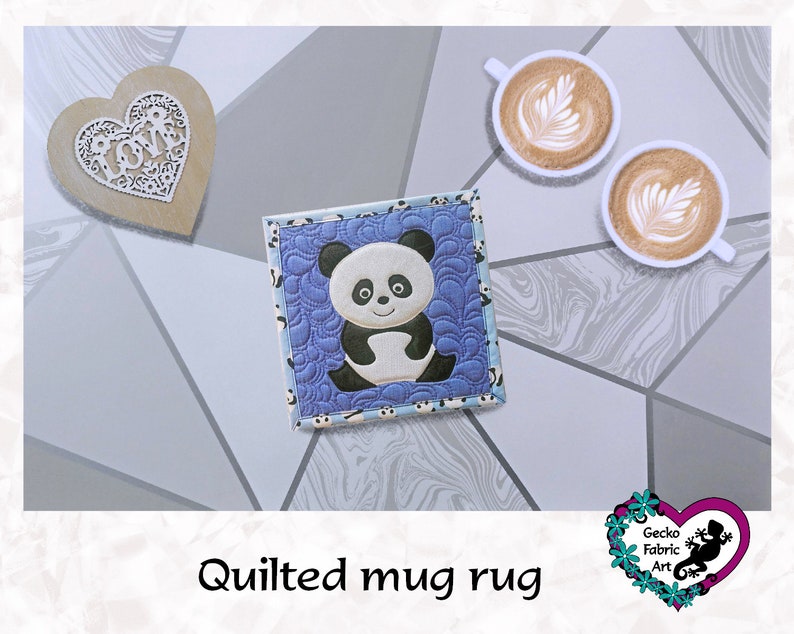 unique gift panda mug rug square quilted mug rug cute panda panda lover gifts Panda mug rug mother/'s day quirky gift