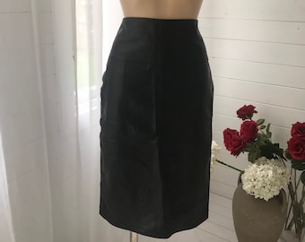 Vintage 90s Black Real Leather High waist Skirt. UK Size 12.