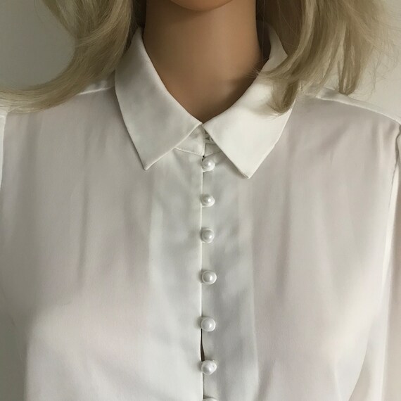 Ladies White Semi Sheer Long Sleeved button up Bl… - image 2