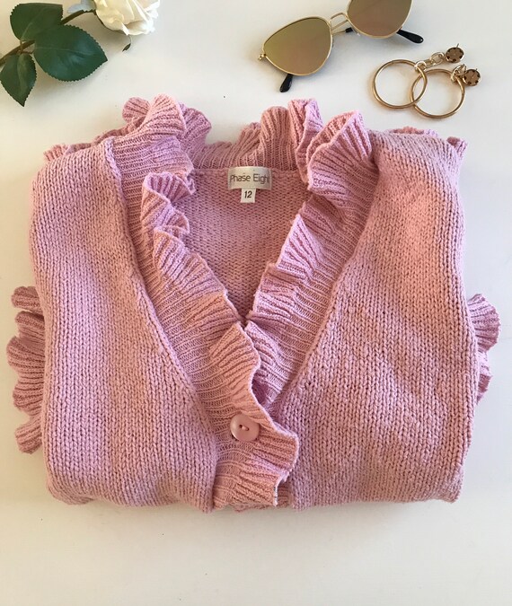MIRVASCLOSET Vintage Pink Cotton Phase Eight Cardigan with Ruffle Trims. UK Size 12.