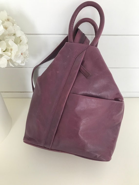Vintage 90s Maroon Colour Real Leather Shoulder Bag/rug Sack - Etsy