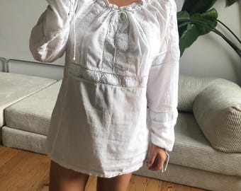 Vintage White Long Sleeve Romantic Cottage Core Shirt Blouse. Loose Fit.