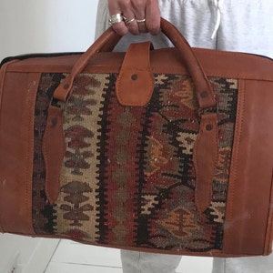 Vintage middelgrote reistas, weekendreistas, leren weekendreistas, boho festivaltas, leren weekendreistas,